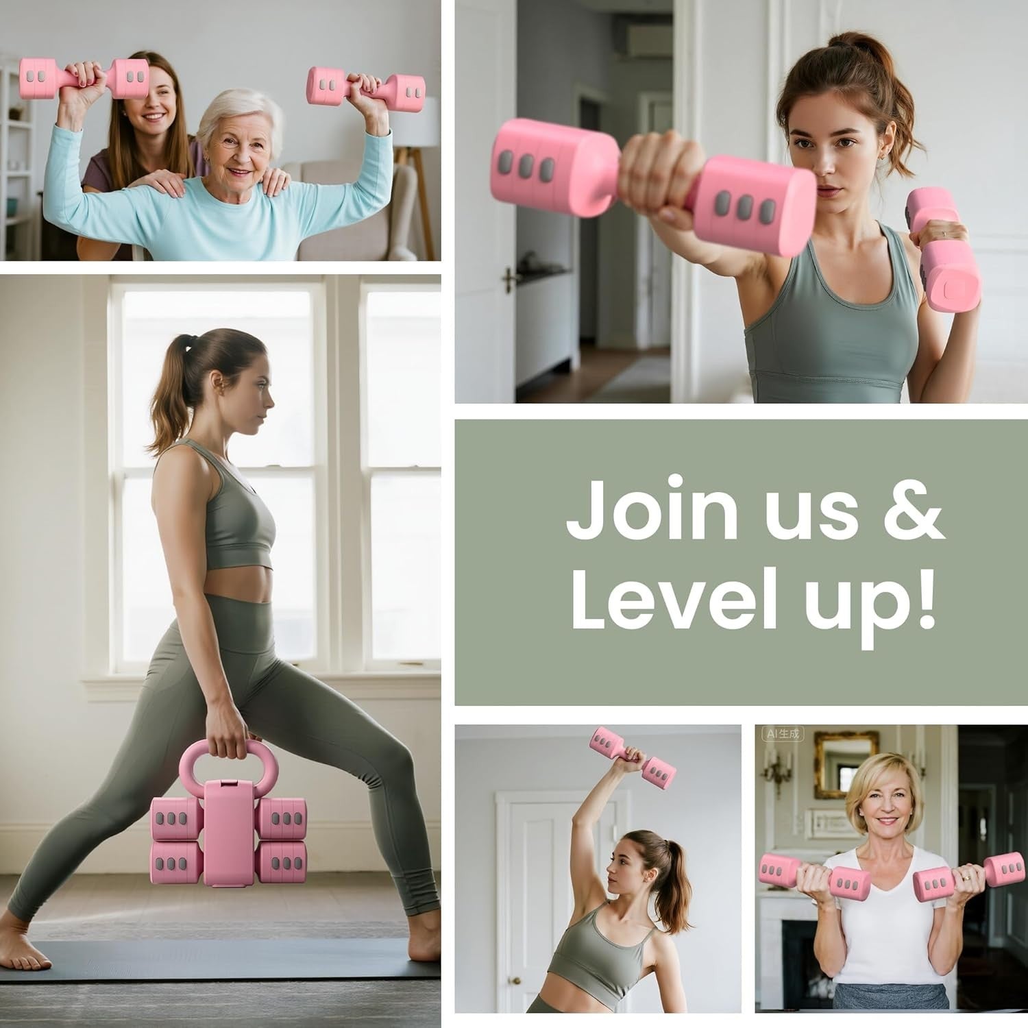 2-in-1 Adjustable Dumbbell Set for Women 4 Levels Non-Slip Home Gym