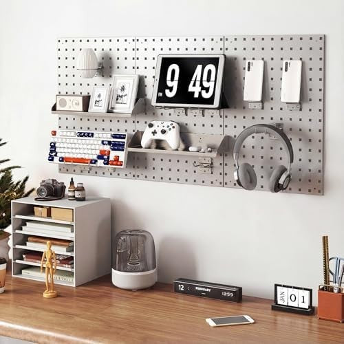 Silver Wall-Mounted Pegboard 120x60cm 28-Piece Tool Organizer Kit