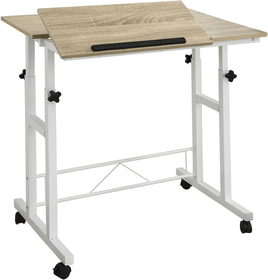 White Adjustable Standing Laptop Desk w/Tiltable Top & Wheels