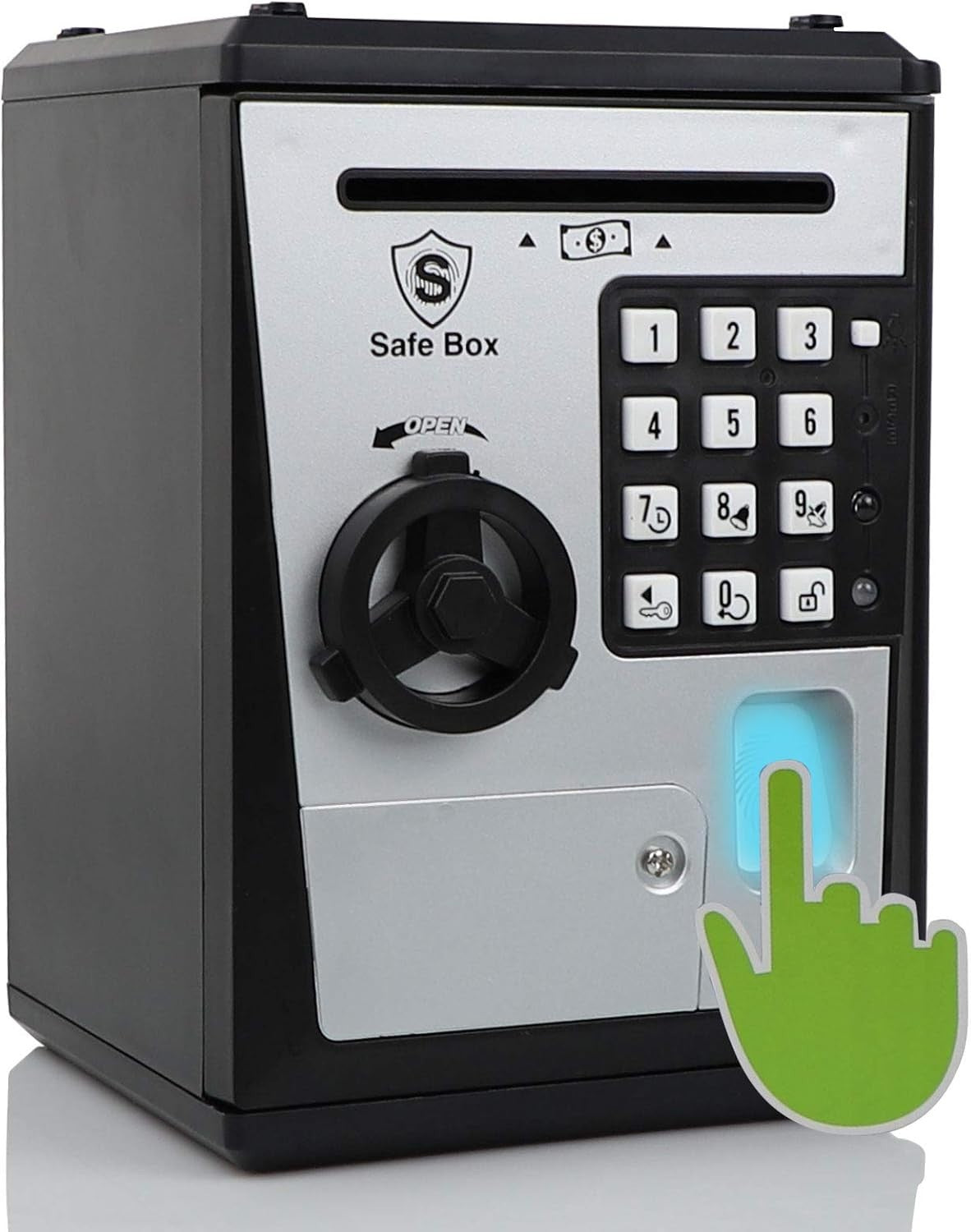 Kids Fingerprint ATM Money Safe Password Piggy Bank Coin Savings Box