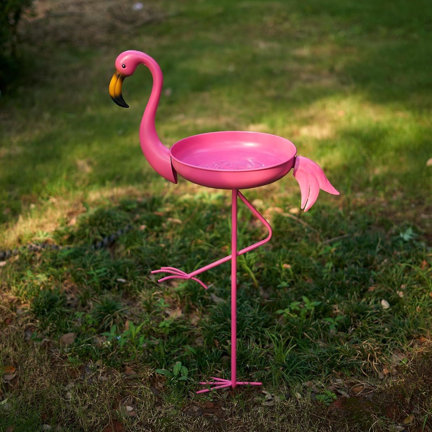 Flamingo Bird Bath Outdoor Garden Metal Feeder Ornament 41" Pink