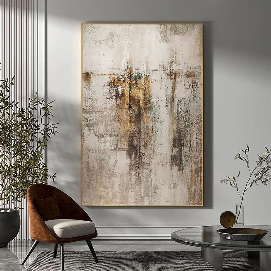 Large Beige Gold Abstract Wall Art Framed 125x85cm Canvas