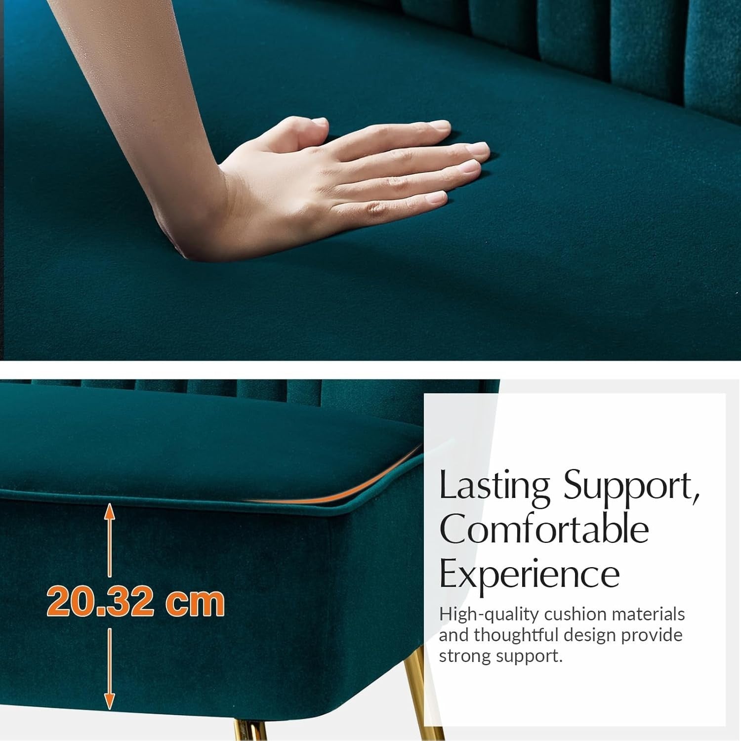 Teal Velvet 2 Seater Sofa Armless Loveseat Gold Legs for Lounge or Flat