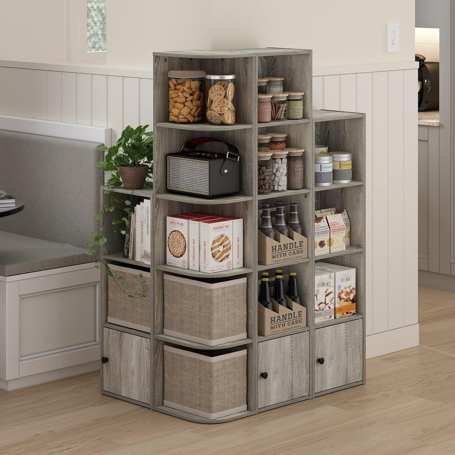 Modern 3-Tier Corner Shelf with 1 Door Cabinet – Durable Engineered Wood Storage