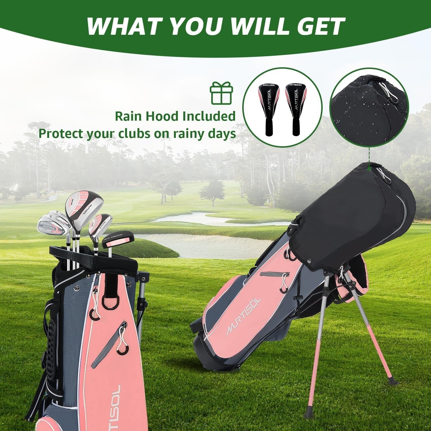 Junior Golf Club Set Right Hand 6pc Driver Hybrid Irons Putter Stand Bag