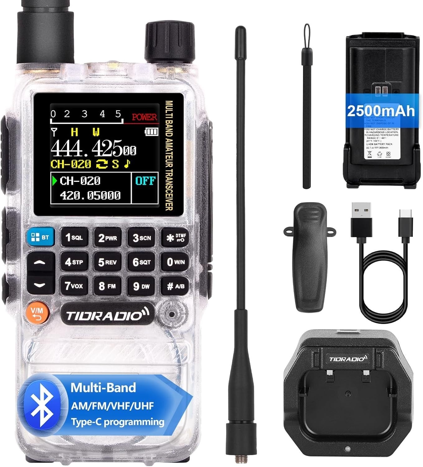 Ham Radio 199CH Bluetooth App Programming Airband 2500mAh Long Range