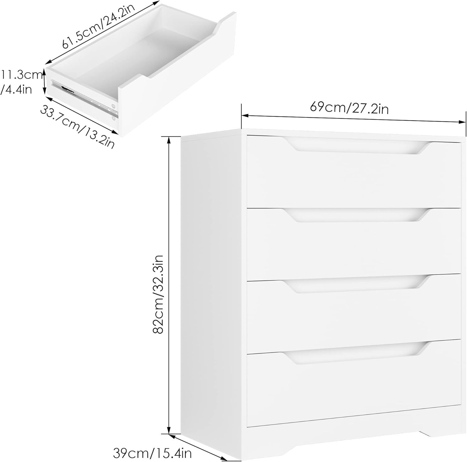 White Modern 4-Drawer Chest Storage Cabinet for Bedroom, Living Room