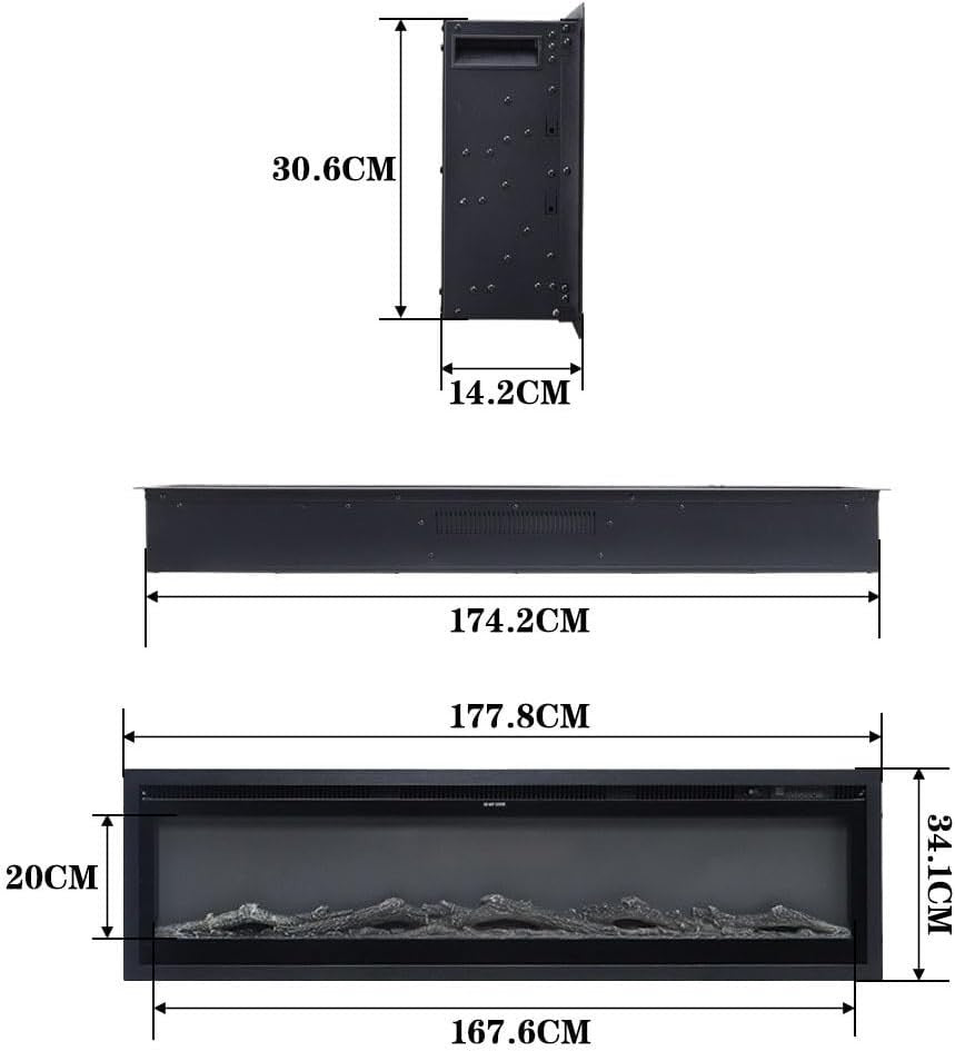178cm Electric Fireplace Wall Mount/Recessed/Free Standing with Remote