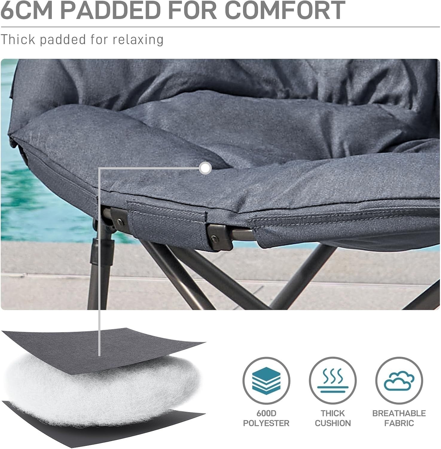 XL Padded Folding Camping Chair Heavy Duty 150KG Outdoor Garden Saucer Seat