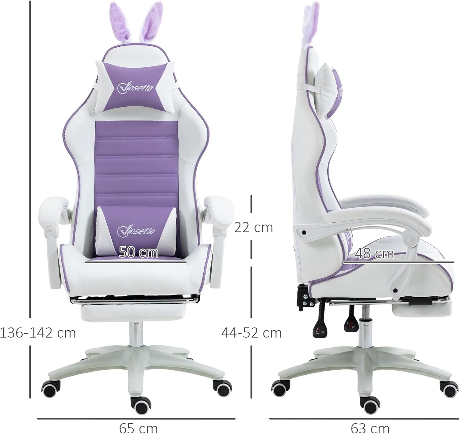 Reclining Gaming Chair w/ Footrest Bunny Ears PU Leather