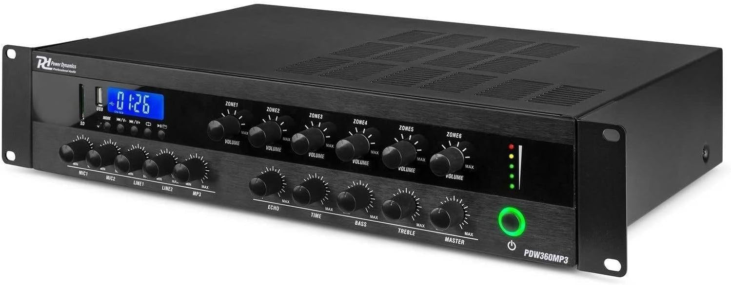 360W 6-Zone PA Mixer Amplifier 100V Bluetooth USB SD FM