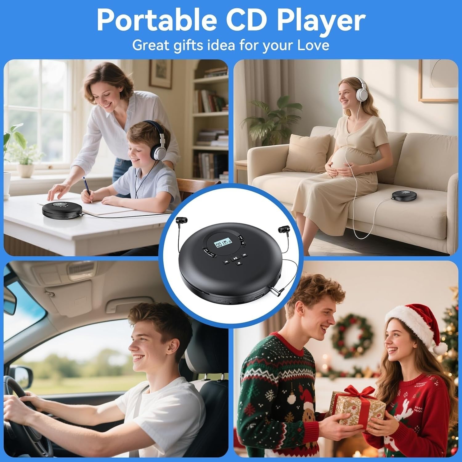Portable CD Player Anti Skip LCD Earphones AUX PROG Memory Black