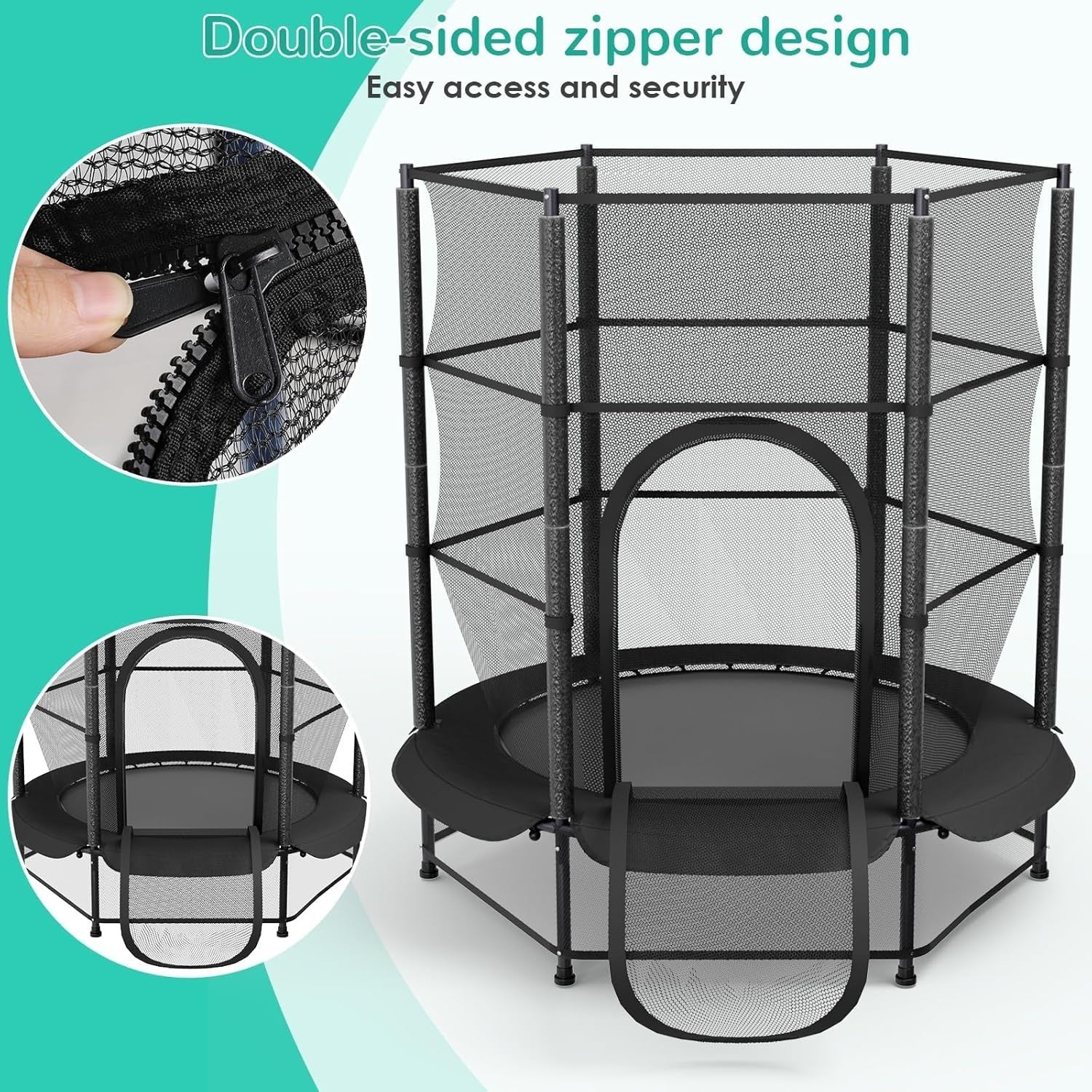 Kids 55” Indoor Outdoor Trampoline w Safety Net Floor Guard Ages 3–10