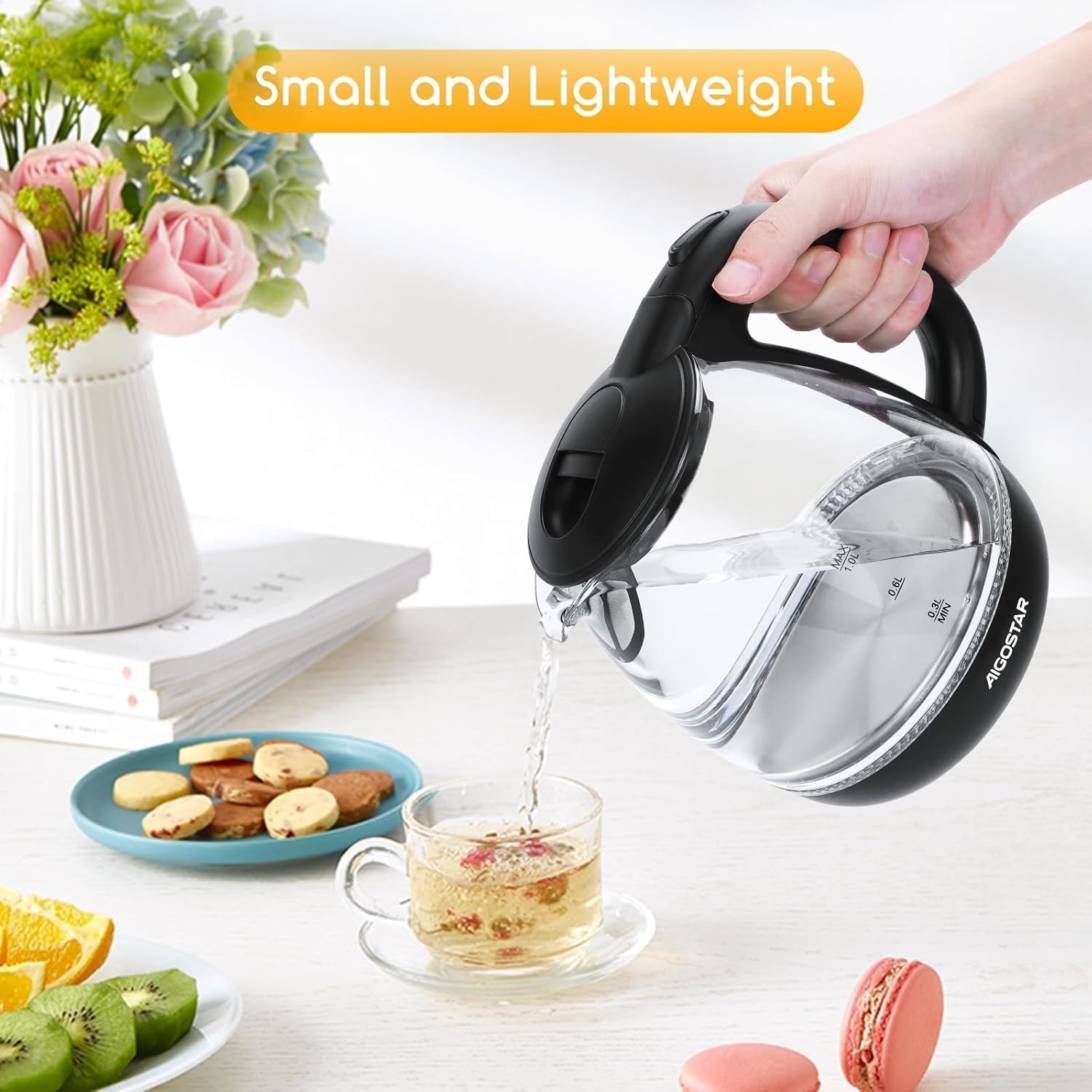 1L Black Glass Electric Kettle Fast Boil Cordless Auto Shut-Off Portable