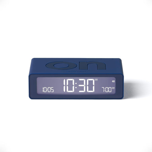 Mini Digital Alarm Clock LED Flip On Off Bedside Rechargeable Dark Blue