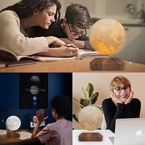 Levitating Moon Lamp, Magnetic Floating 3-Color Spinning LED Night Light
