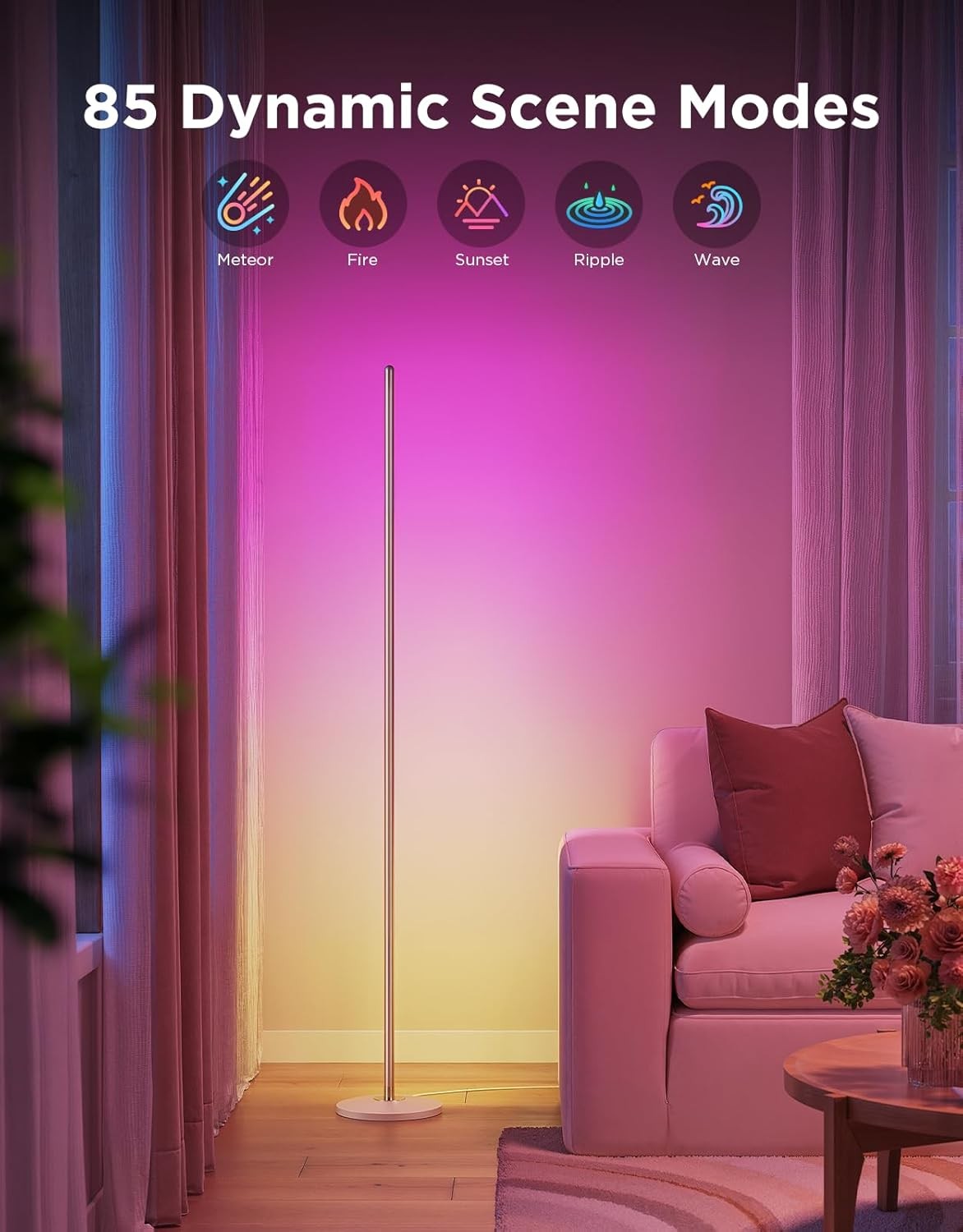 Smart RGBIC Corner Floor Lamp Music Sync App Control Ambient LED Light