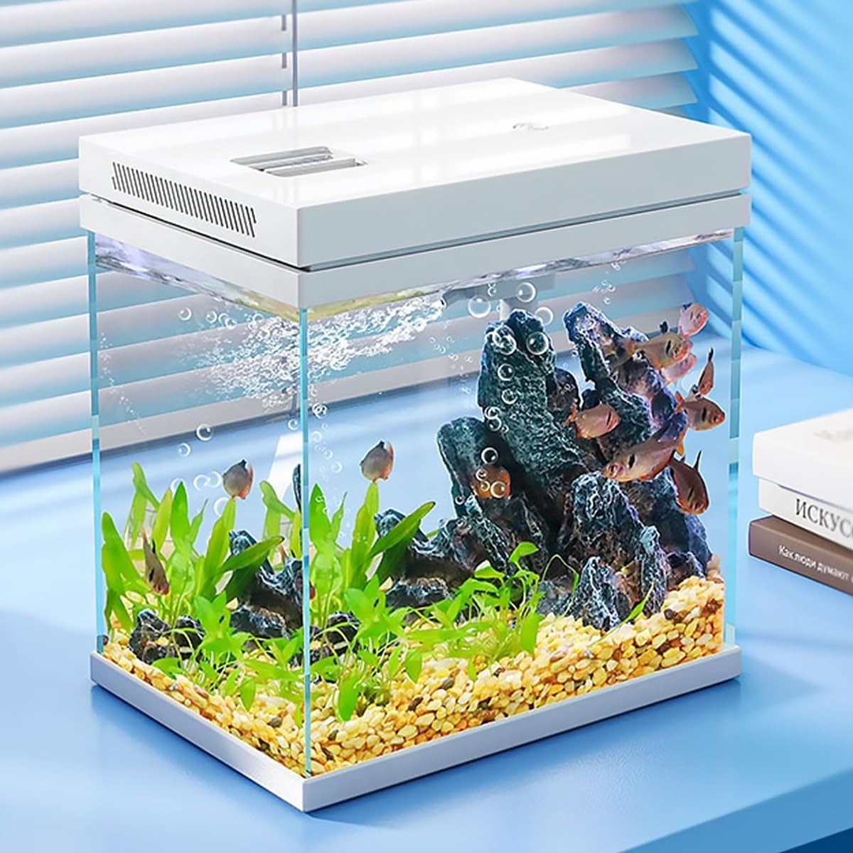 9L Nano Glass Fish Tank With LED Light Filter Rimless Aquarium