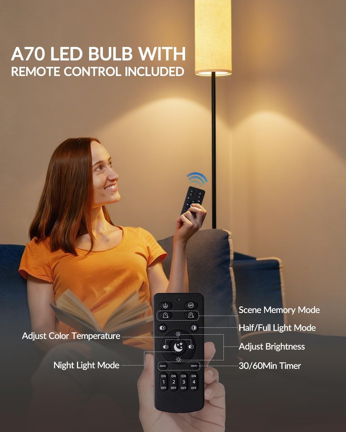 LED Floor Lamp Remote Control Dimmable Standing Light 3000–6000K 64 Inch