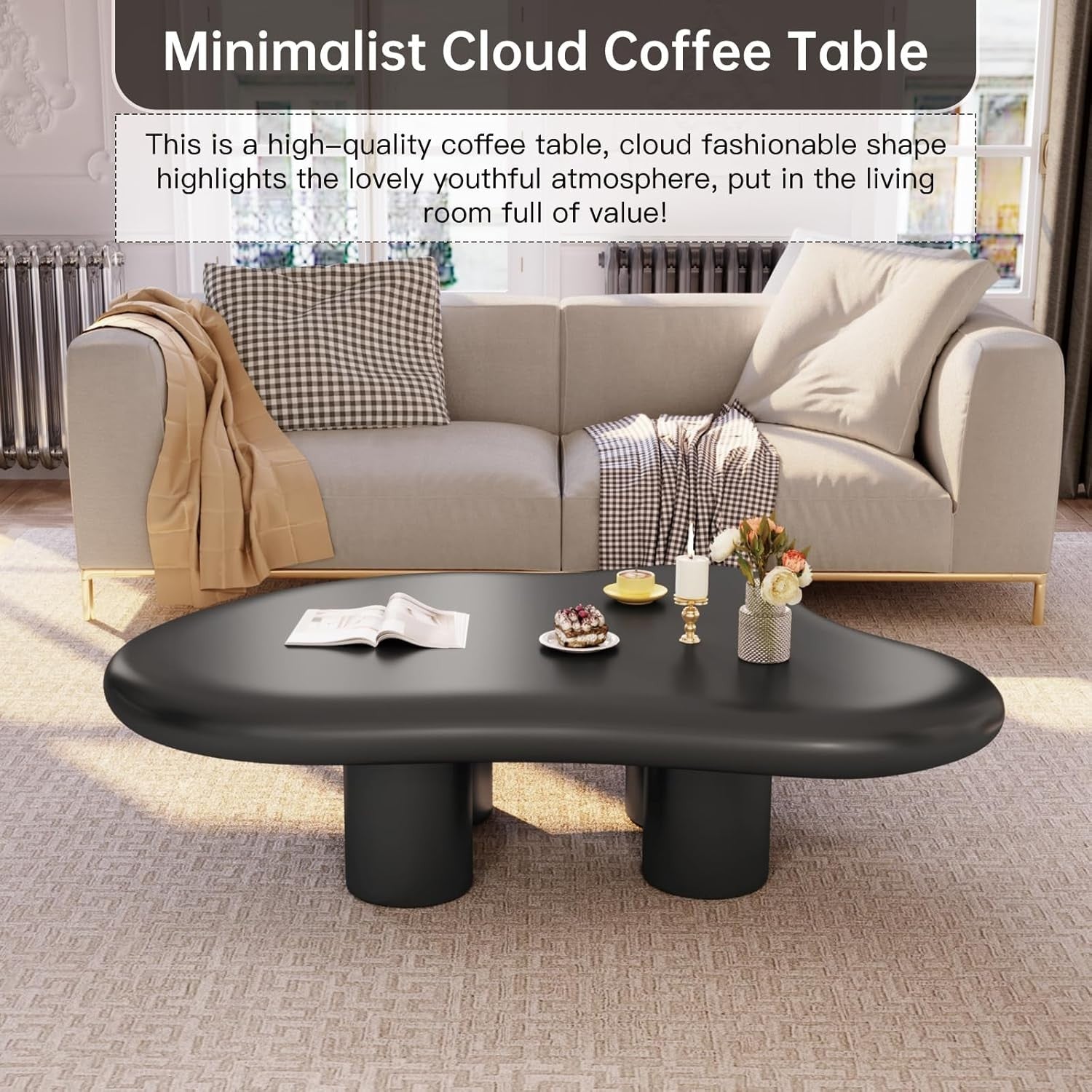 Modern Cloud-Shaped Coffee Table Thick Top Rounded Corners 63x91x39cm