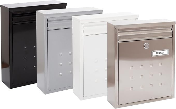 Wall Mounted Lockable Mailbox A4 Size Steel Waterproof Slim Design White