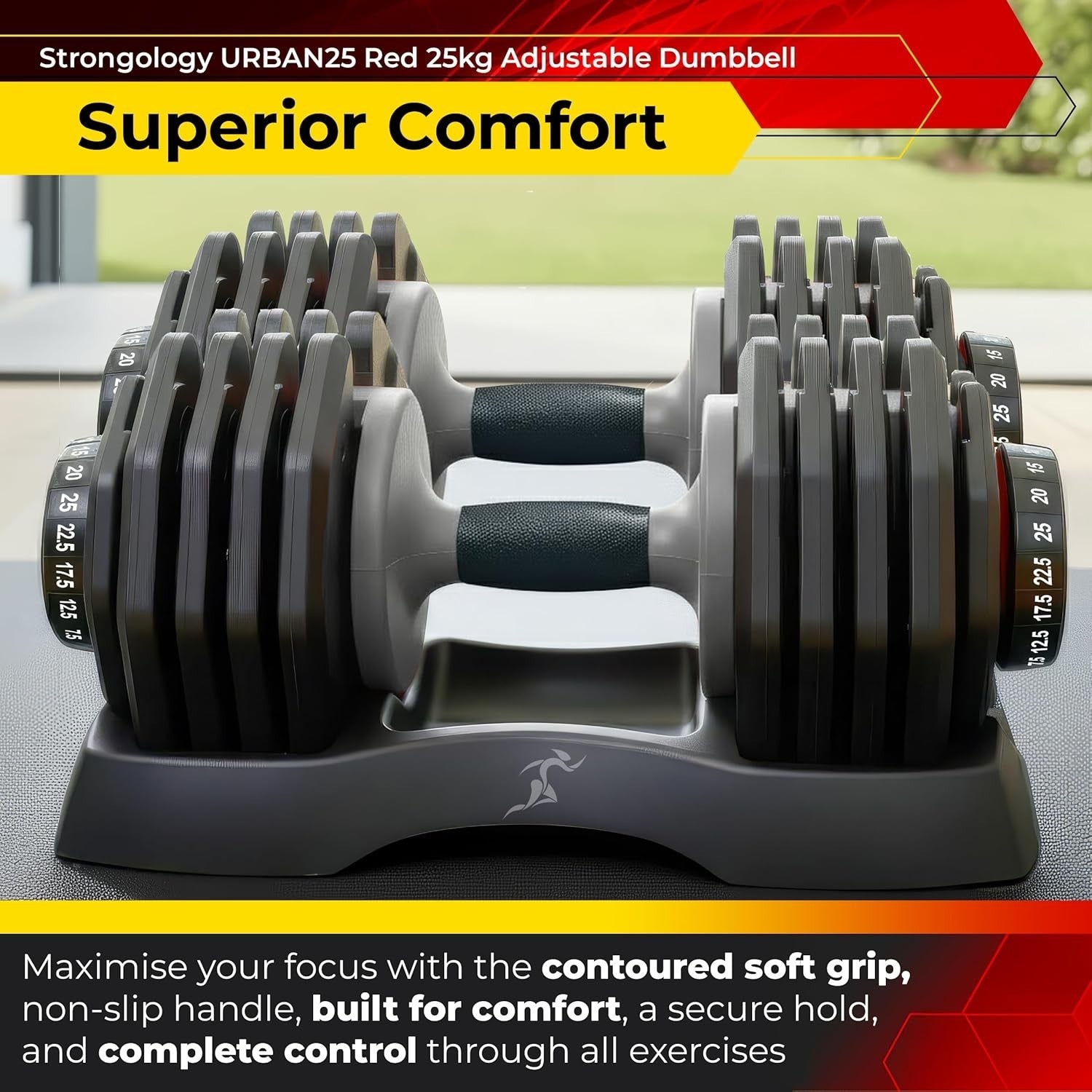 25KG Adjustable Dumbbell Pair Smart Dial Weights Space Saving Home Gym