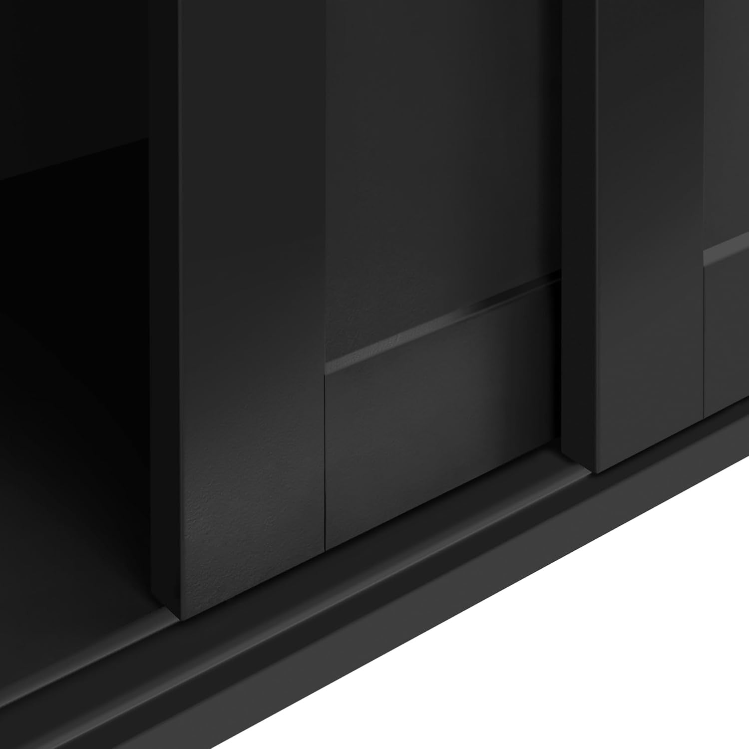Black Sideboard Buffet Cabinet | Sliding Door Storage Cupboard with Adjustable S