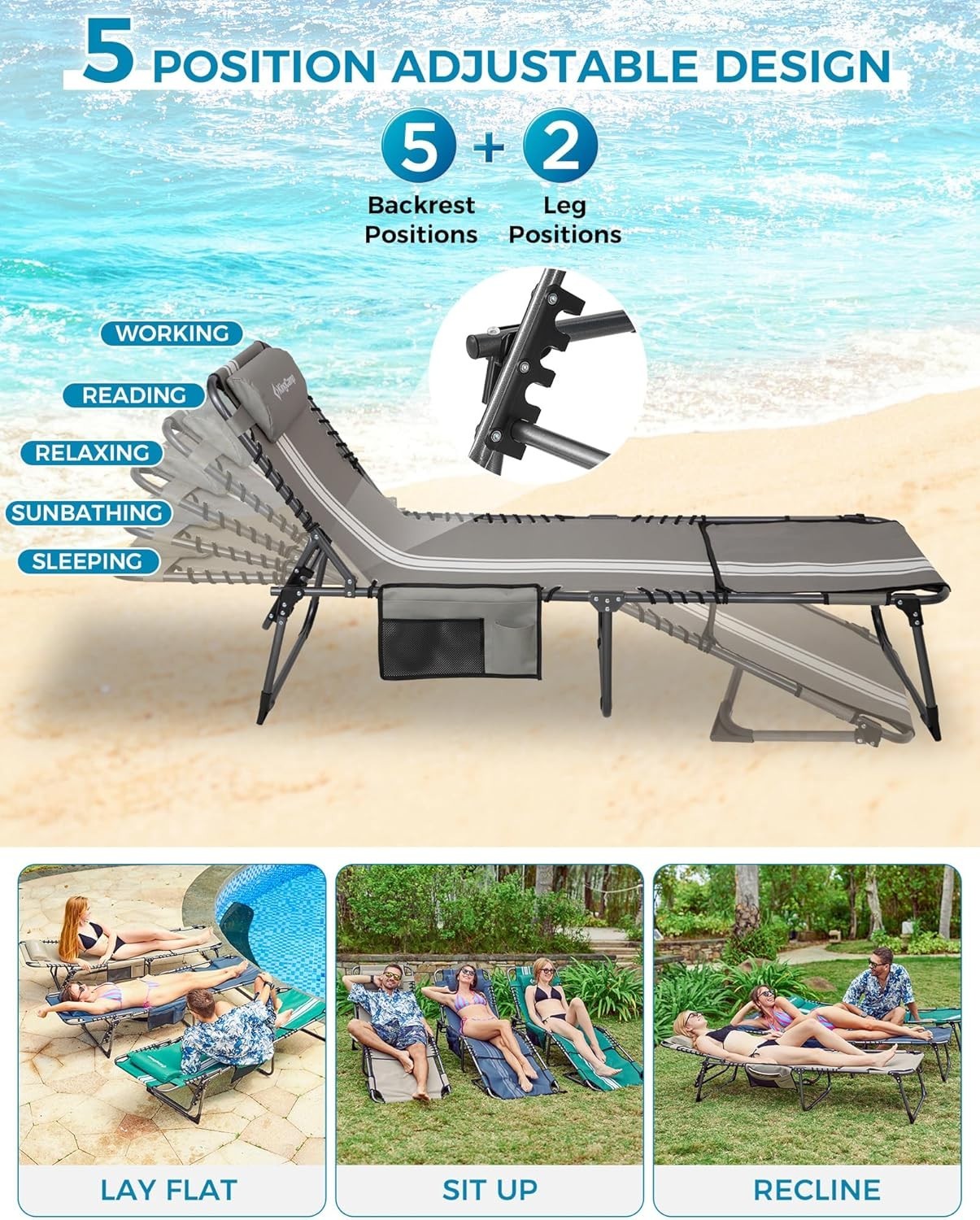 Reclining Folding Sun Lounger w/ Face Hole Garden Bed Chair Beach Patio Spa