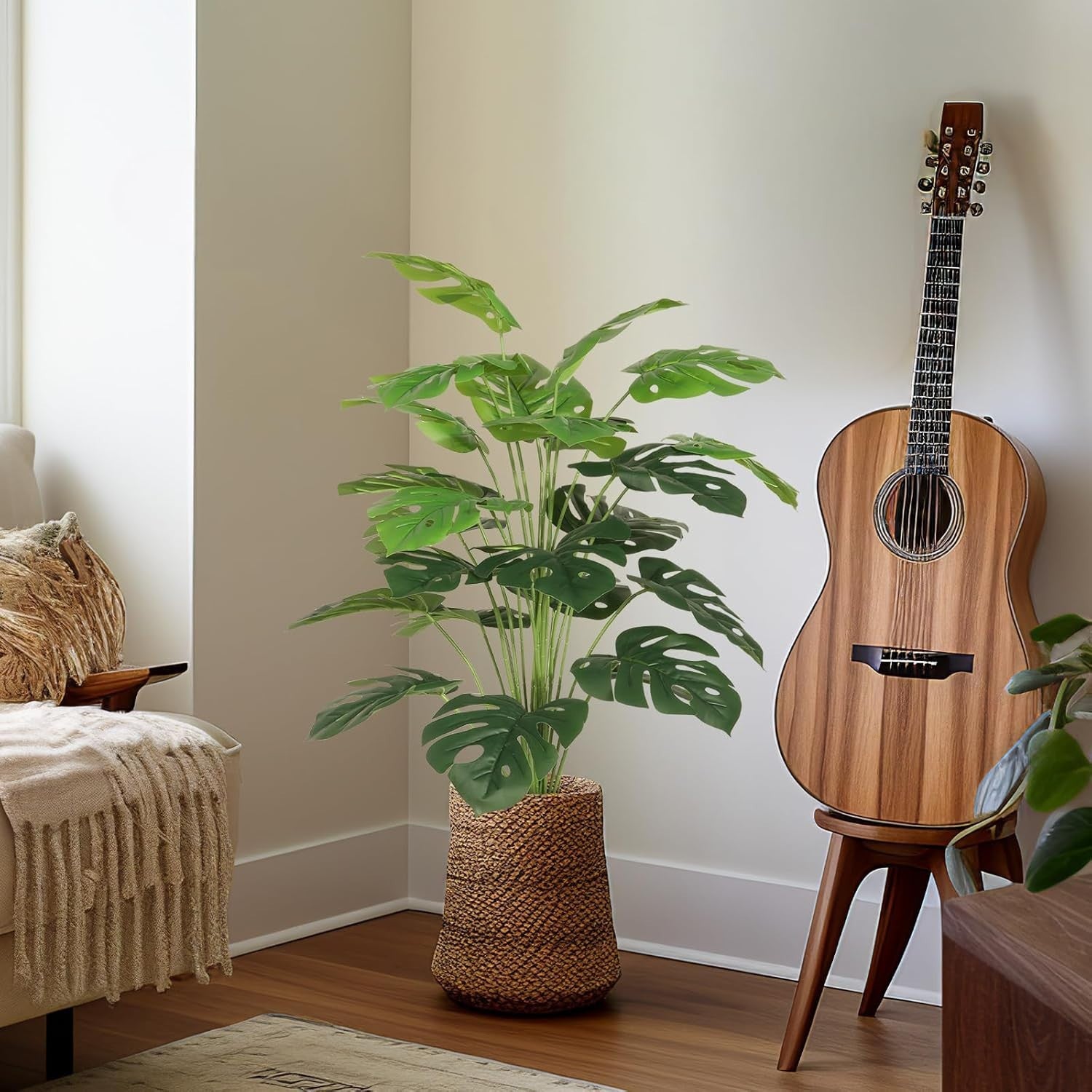 28-Inch Artificial Monstera Plant Fake Tropical Tree Indoor Outdoor Decoration