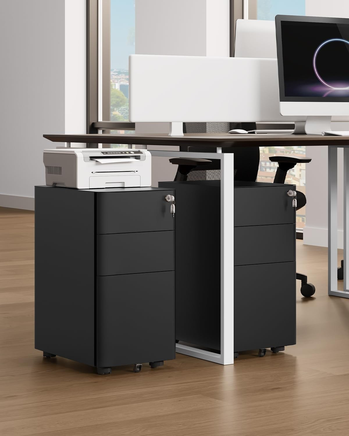 Lockable Metal Mobile Filing Cabinet 3 Drawer A4 Letter Under Desk