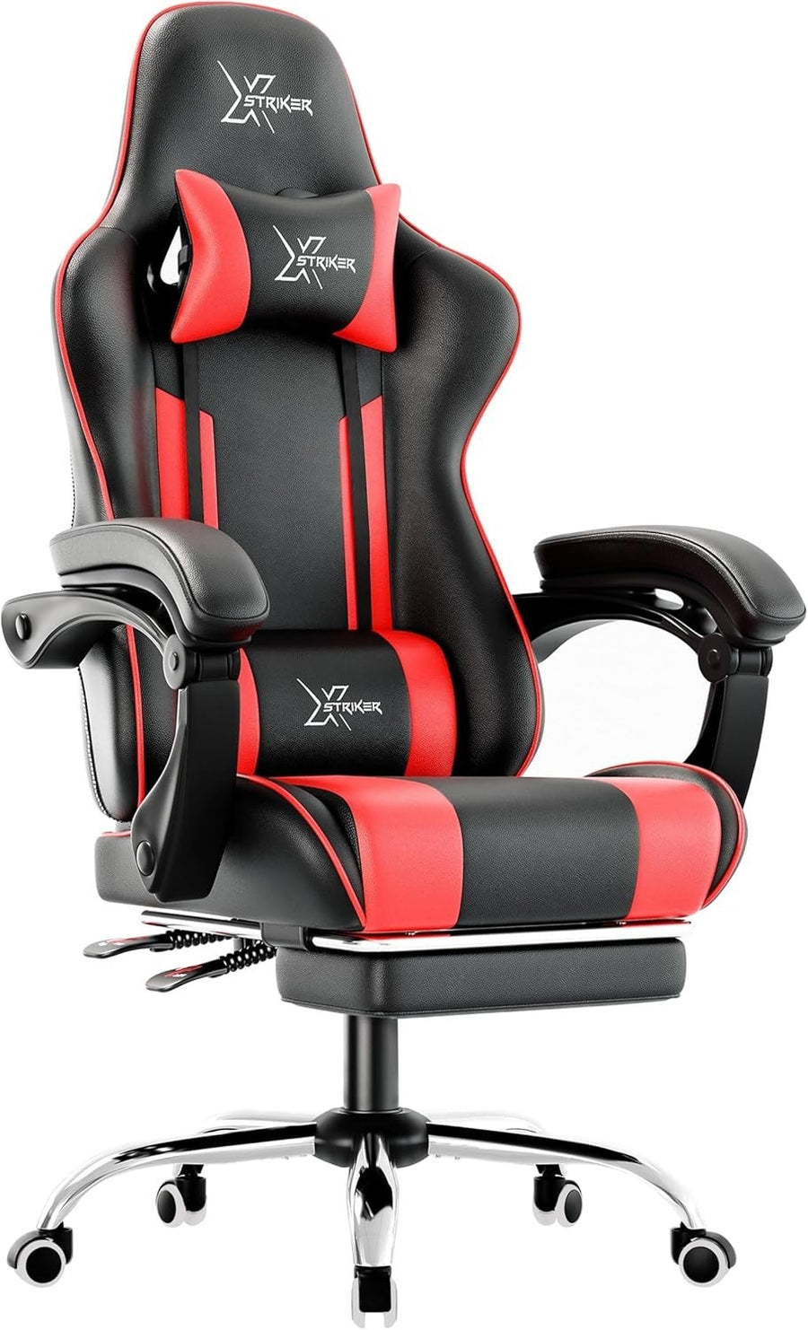 High Back Gaming Chair Reclining Office Desk Swivel Padded Footrest Red Black