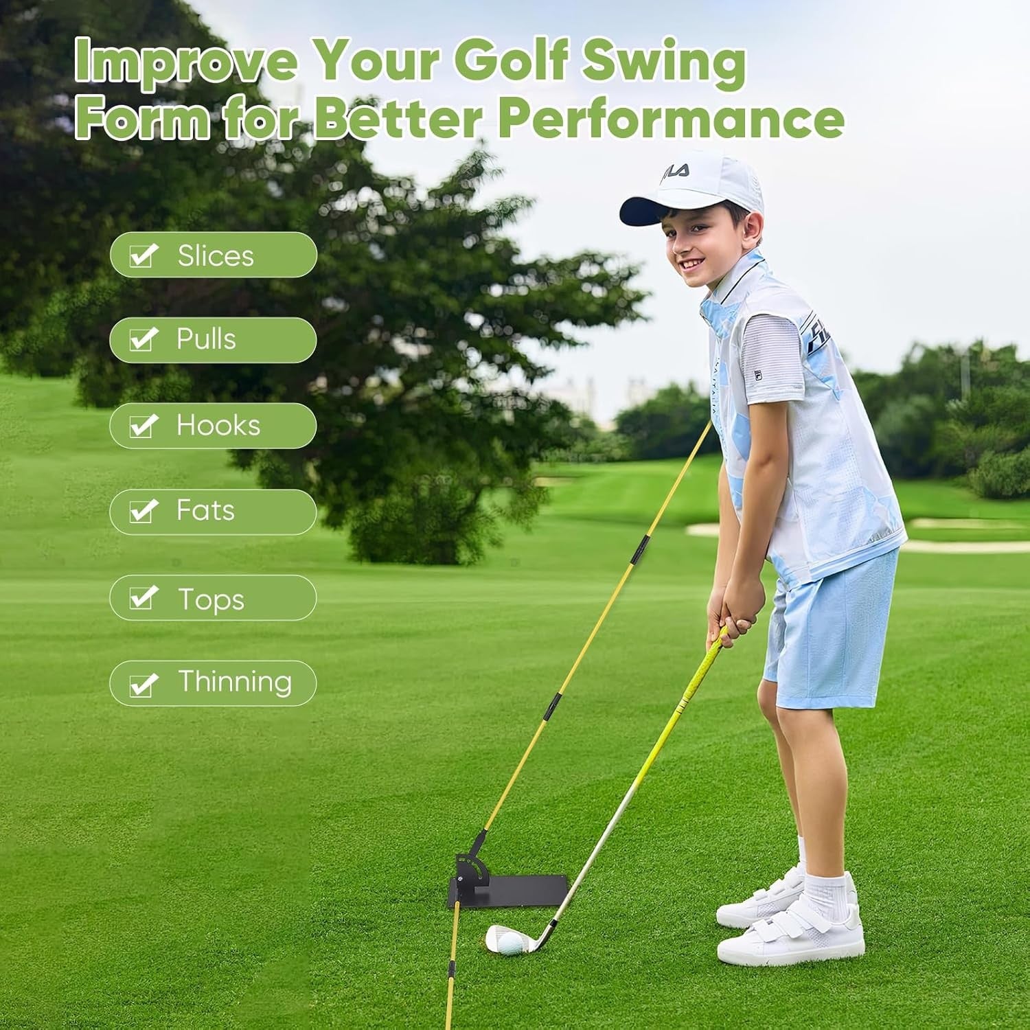 Golf Swing Trainer Alignment Stick Set 2x 1M Rods Holder
