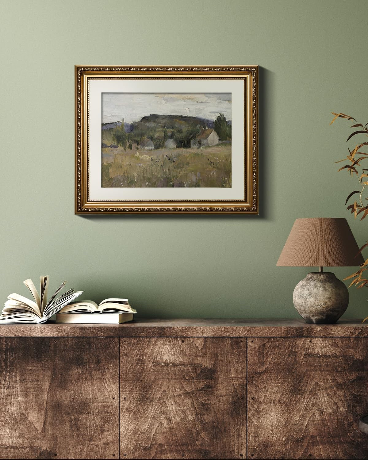 Gold Framed Vintage Landscape Canvas Wall Art 13x16in