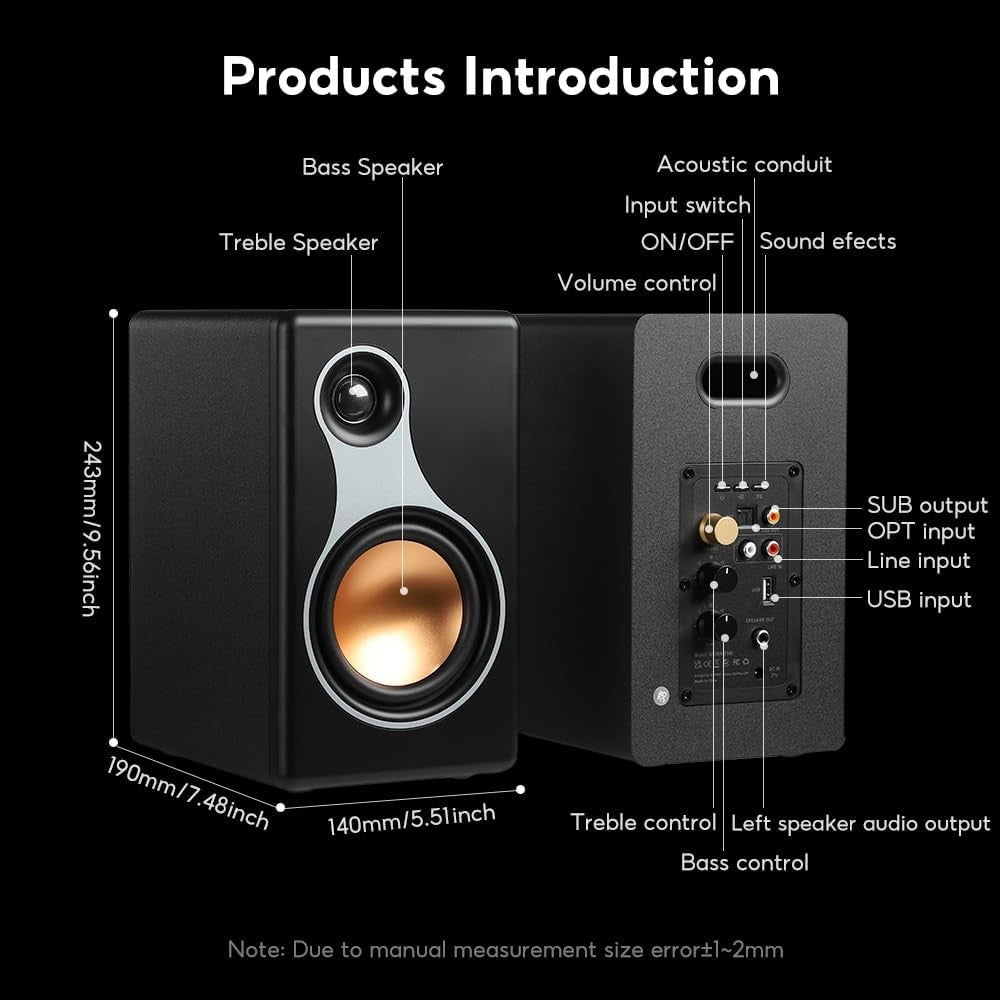 S500 100W Bluetooth 5.0 Hi-Fi Bookshelf Speakers RCA Optical
