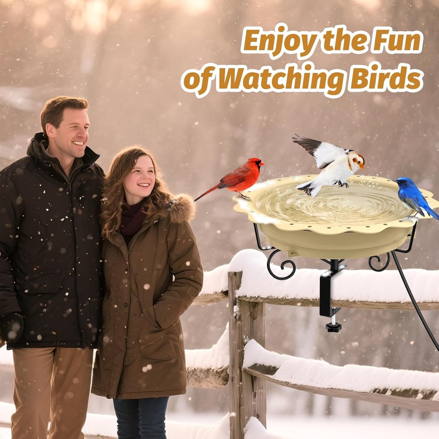 Heated Bird Bath for Winter 100W Thermostat Deck Mount Outdoor Water Feeder