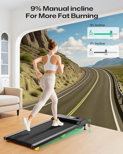 Compact Under-Desk Walking Pad Treadmill 2.5HP, 9% Incline, Quiet Home Office