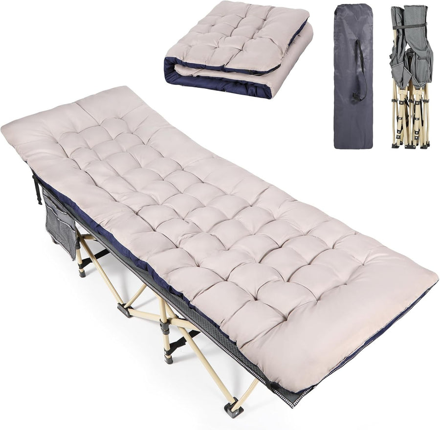 Folding Camping Bed with Thick Mattress | 500lbs Heavy Duty Outdoor Cot