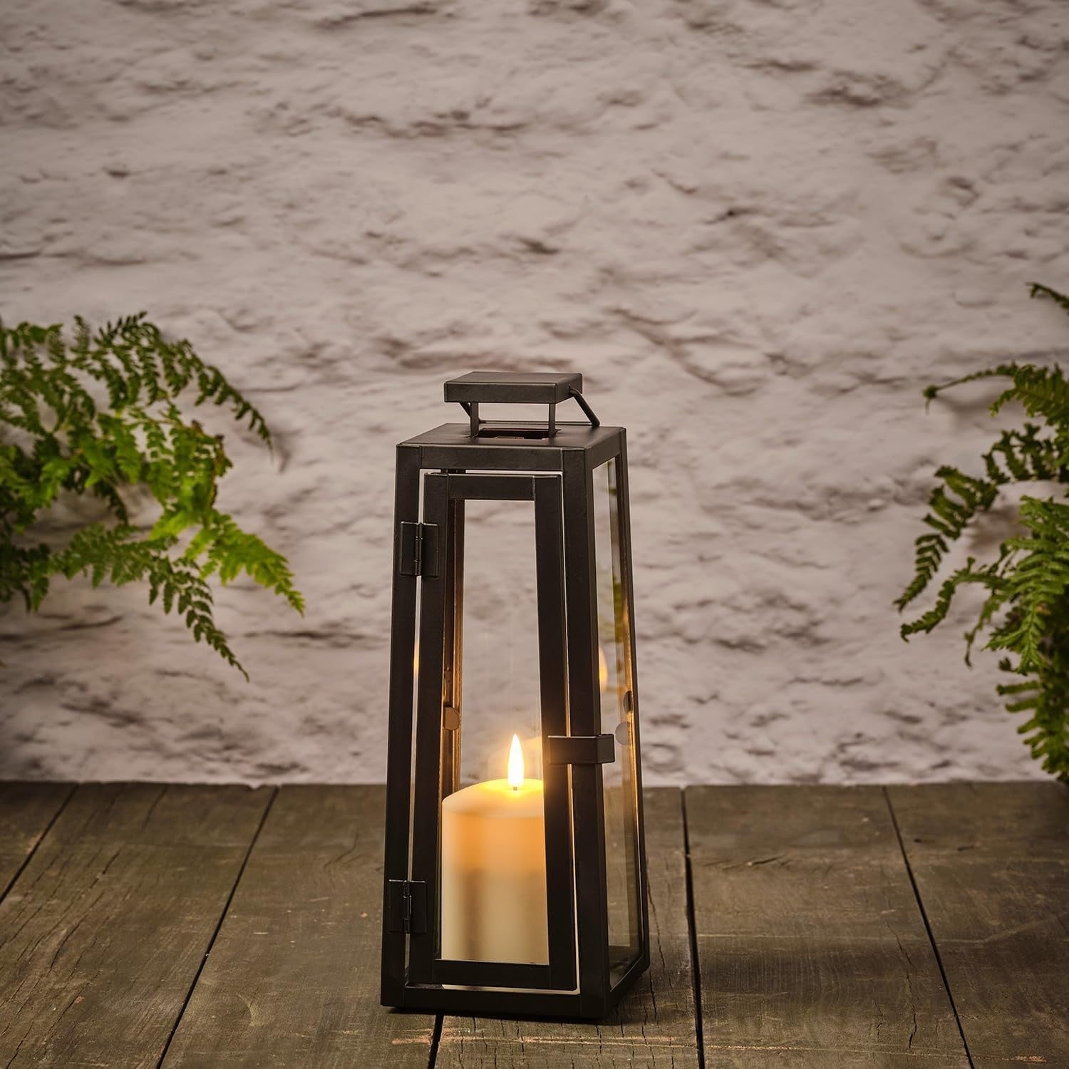 2 Pack Black Metal LED Candle Lanterns with Timer Indoor Outdoor