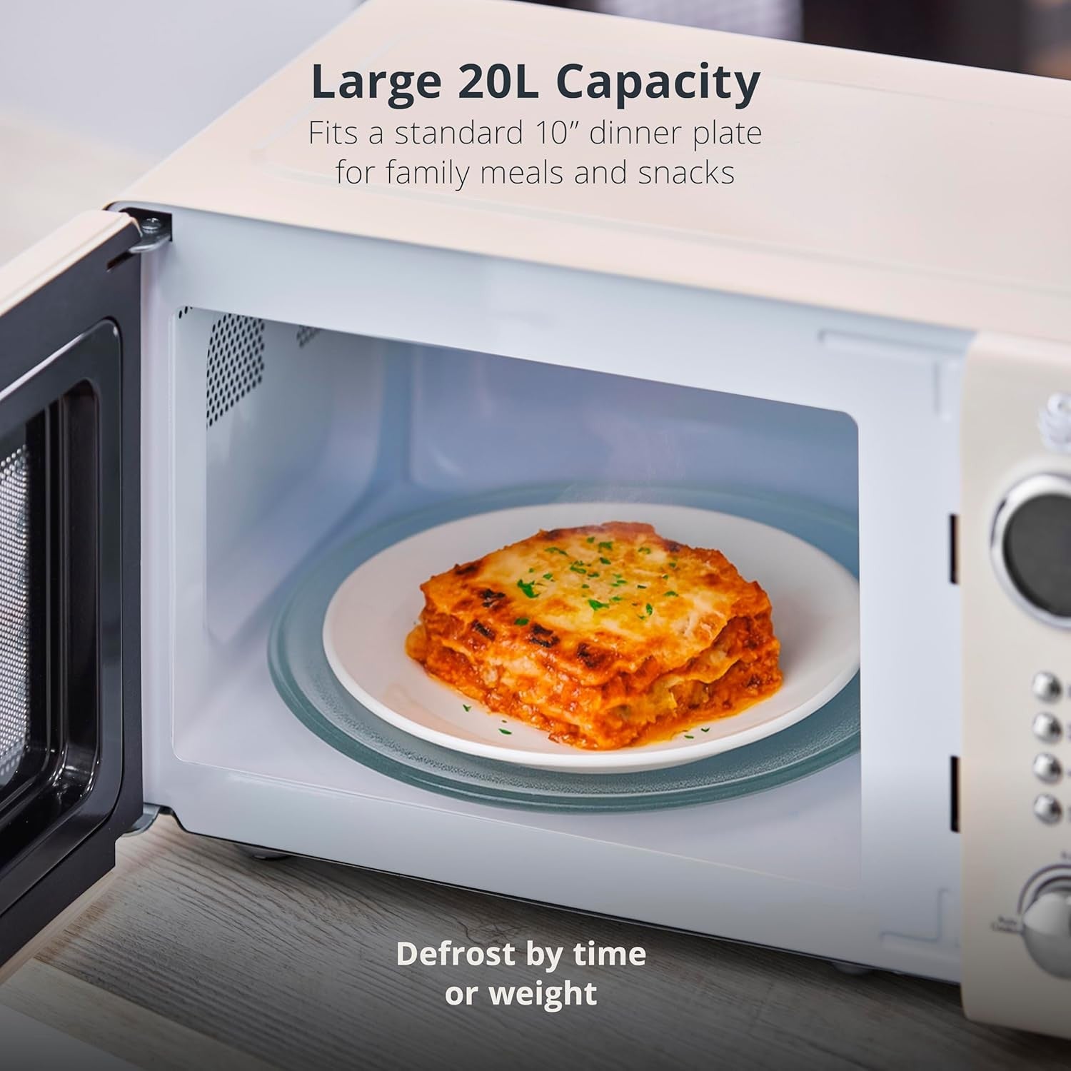 20L Retro Digital Microwave 800W 5 Power Levels Cream