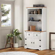 White Wax Buffet Hutch Small Sideboard 2 Doors 2 Drawers 176H