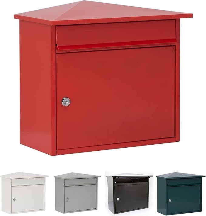 Large Wall Mounted Steel Post Box – Lockable, Weatherproof, A4 Slot, Red Finish