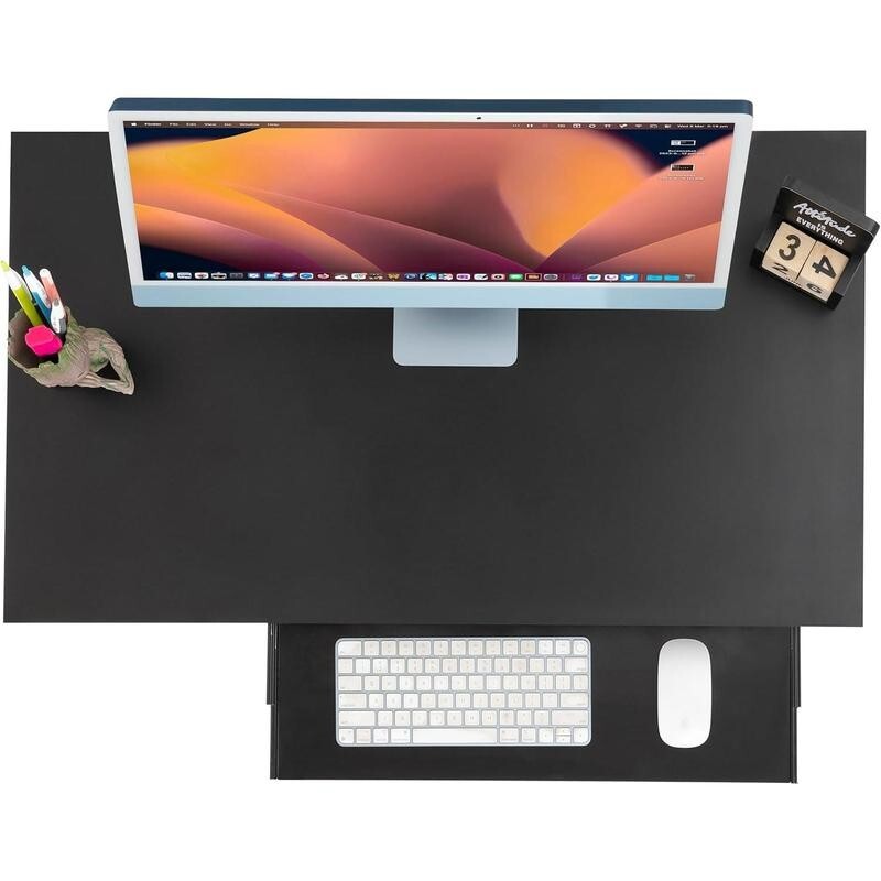 Compact Black Office Desk 90cm with Keyboard Tray & Shelves for PC Laptop