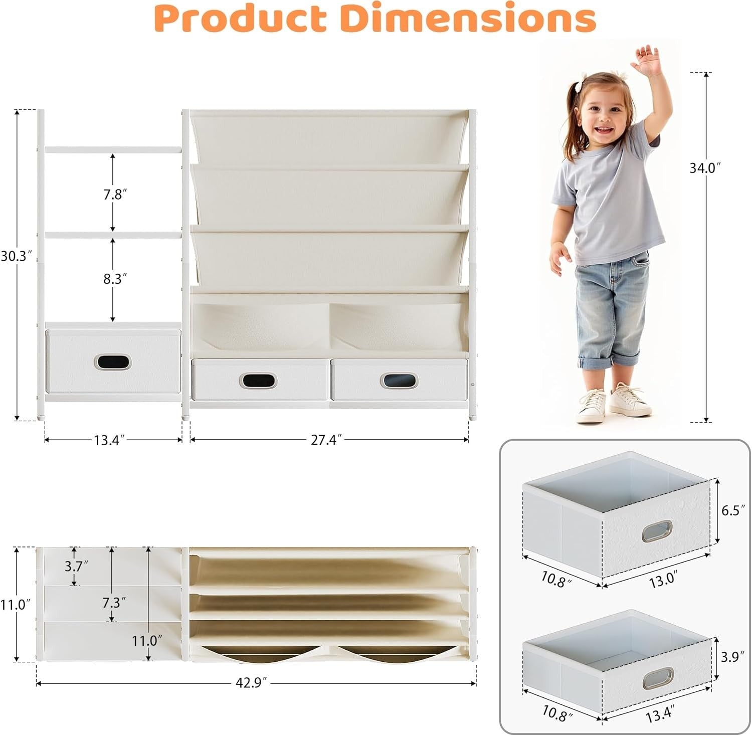 3-Tier Kids Bookshelf with 3 Drawers Toddler Toy Storage Organizer