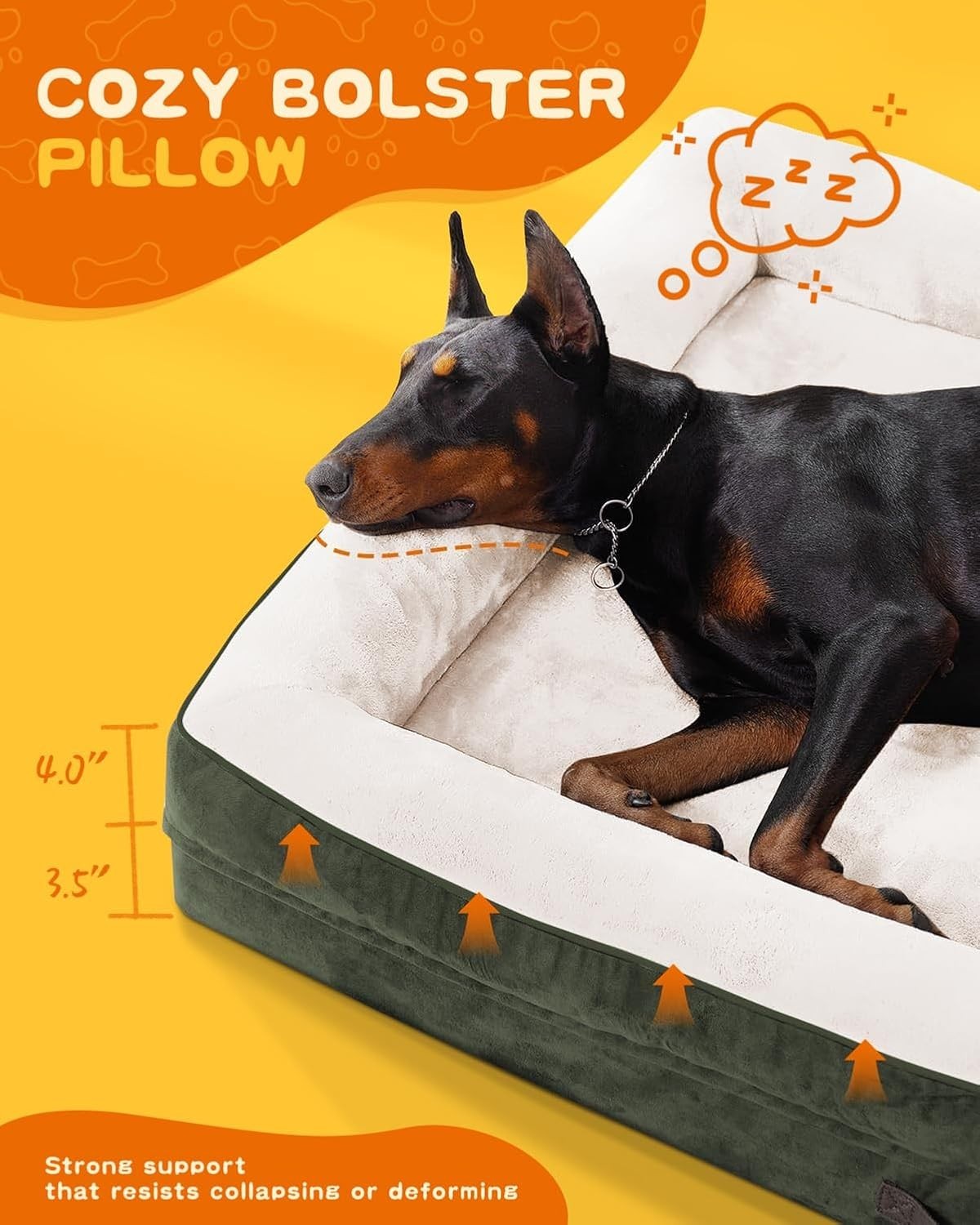 XL Orthopedic Dog Bed Waterproof Washable Bolster 117x76cm
