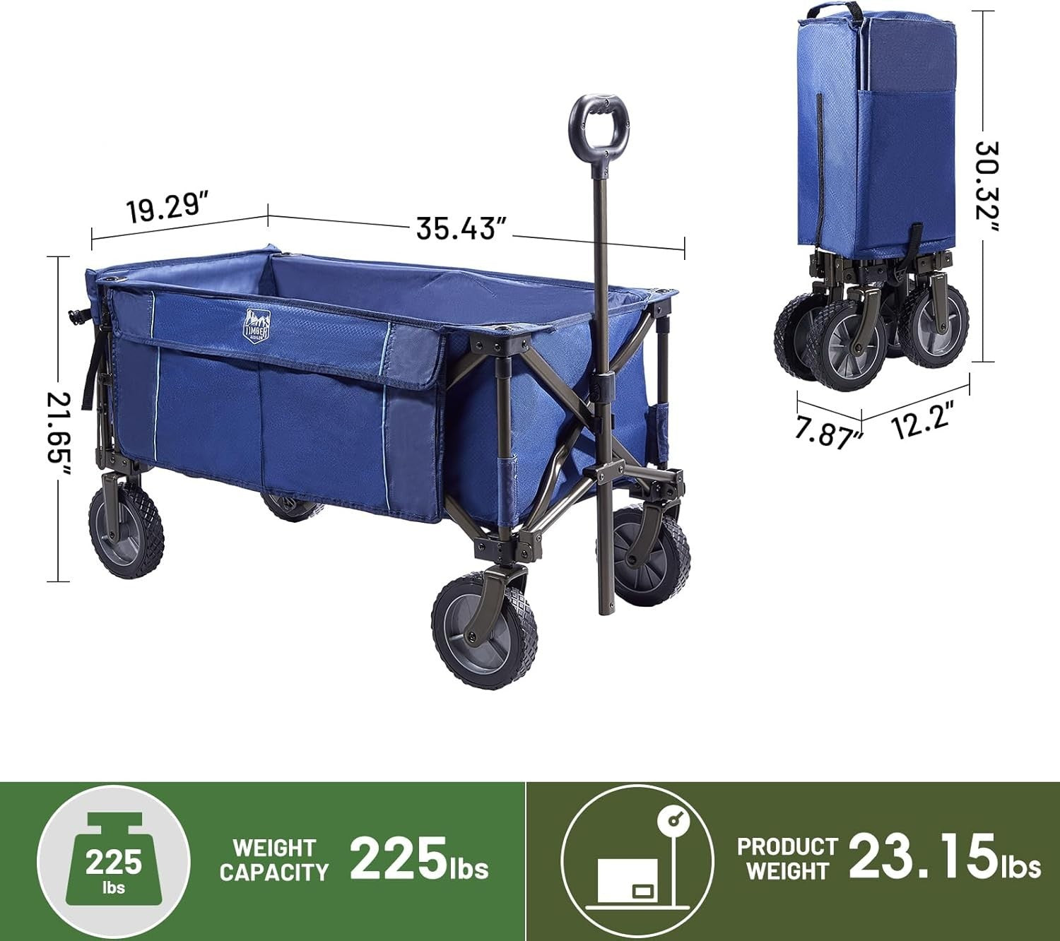 Blue Tailgate Folding Wagon Heavy Duty All-Terrain Camping Trolley