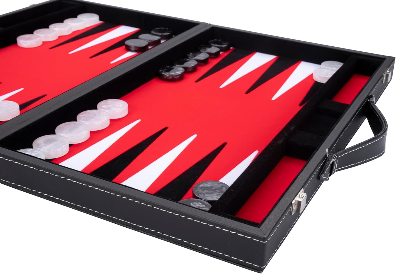 Luxury Backgammon Set 15in Faux Leather Case Travel Board Game