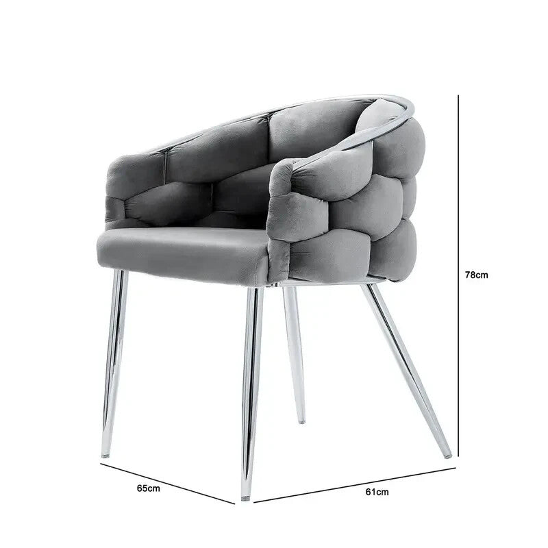 Grey Velvet Dining Chair Chrome Legs Modern Bubble Back Accent Seat
