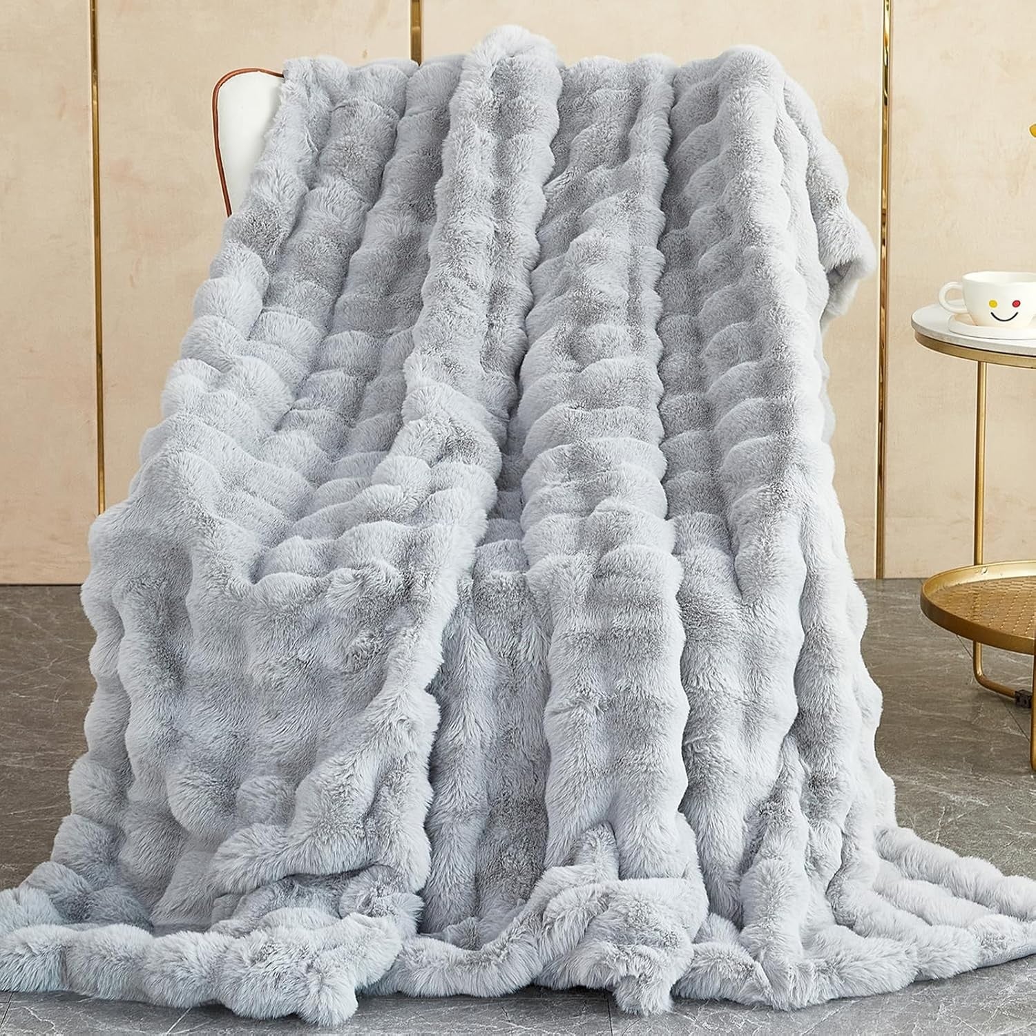 Luxury Thick Plush Fleece Throw Blanket Soft Warm Sofa Bed Light Grey 100x160cm