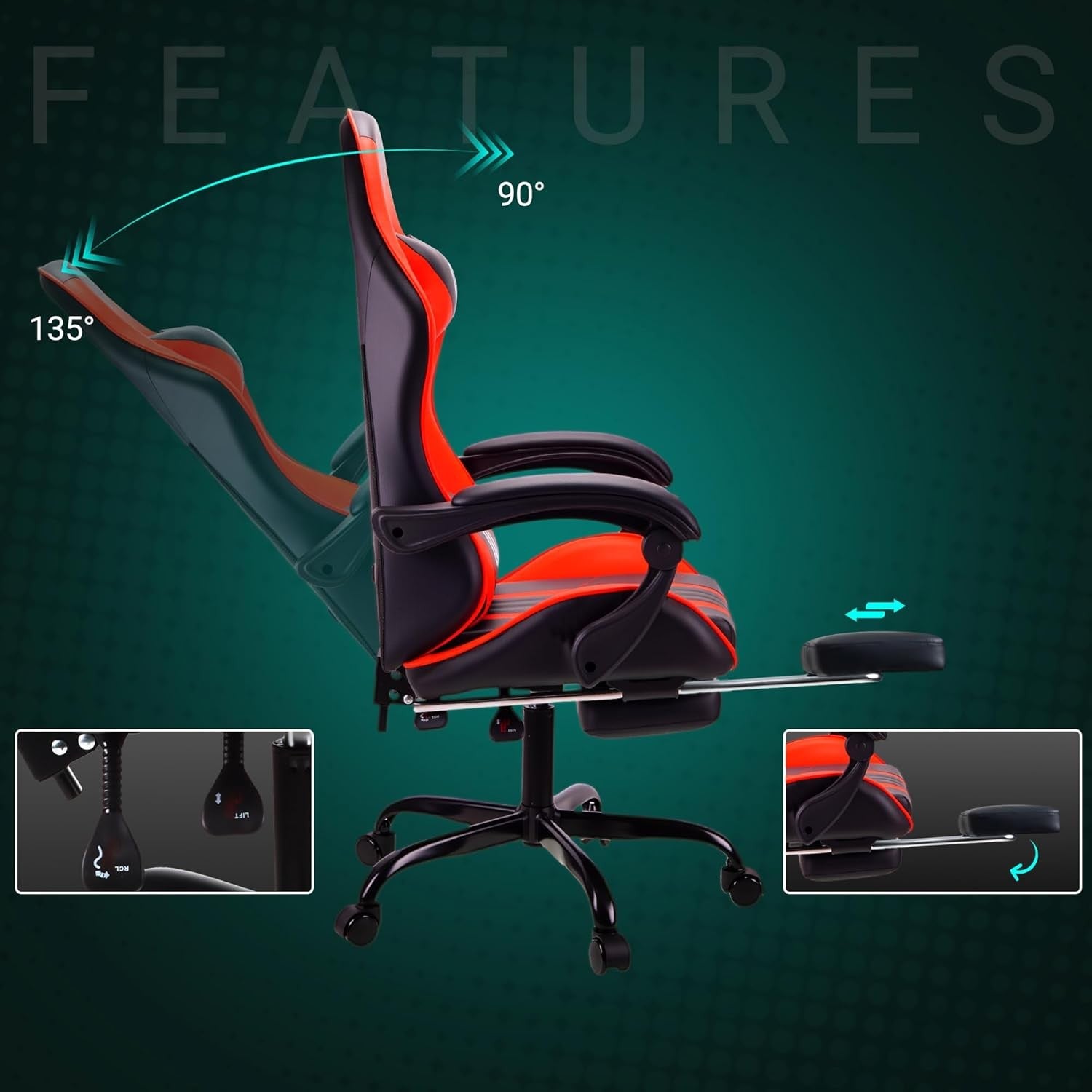 Ergonomic Gaming Chair with Footrest & Lumbar Support – Red PC Seat