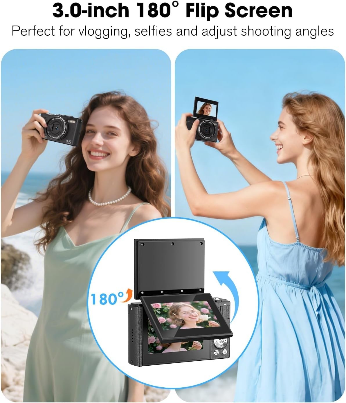 4K 64MP Digital Camera Flip Screen Vlogging Camera 32GB 2 Batteries
